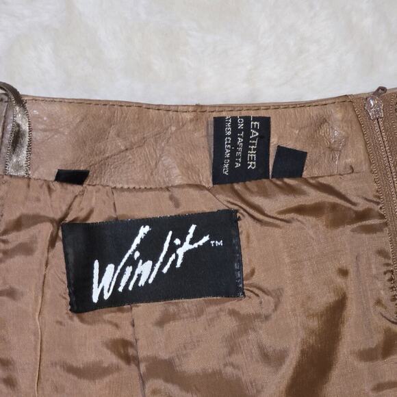 Vintage Winlit Genuine Leather Skirt Women’s 5/6 Tan Brown Made in Korea 80s 90s - Picture 4 of 15
